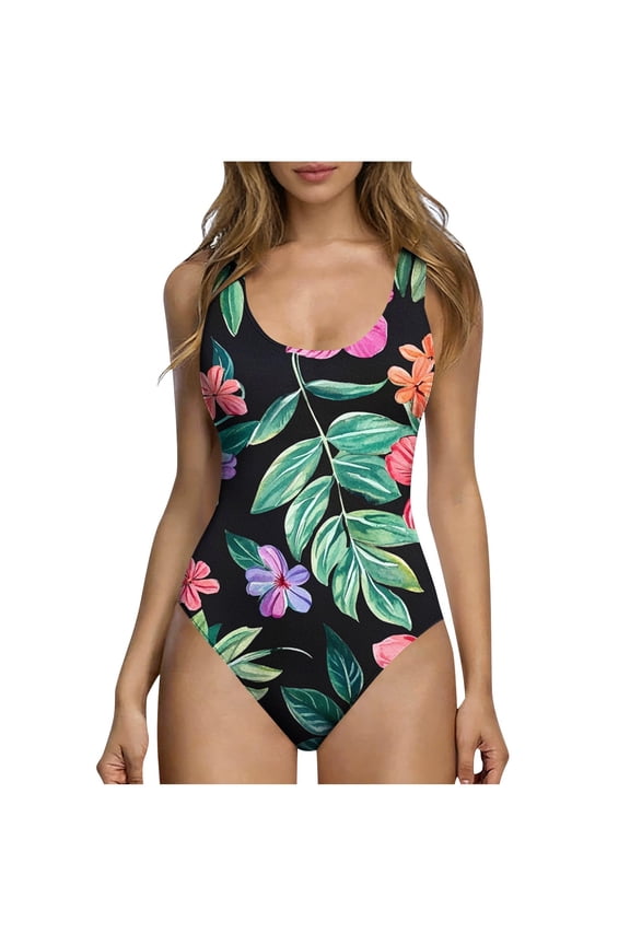 Women's One Piece Swimsuit Built-in Bra High Waisted Backless Print Tummy Control Plus Size S-2XL Beach Swimwear Summer Flattering