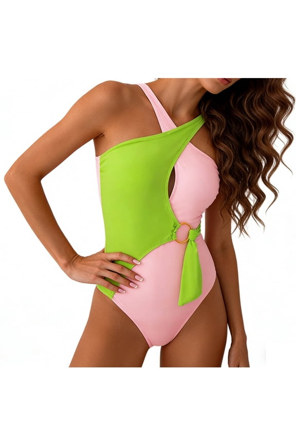 Women's One Piece Swimsuit High Cut Tummy Control Ruched Halter Neck Pink Swimsuit with Padding Bathing Suit Slim Fit Plus Size S - 2XL Swimwear