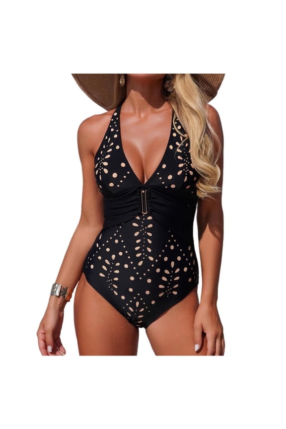 Women's One Piece Swimsuit with Removable Pads High Waisted Tummy Control Nylon Spandex Bikini Swimwear Plus Size Beach Pool Bathing Suit