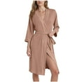 thumbnail image 1 of Tnhcen Women's Pajama Gown Sleep Robe Wrap Style Tie Belt 7/8 Sleeve Polyester Spandex Brushed Fleece Flannel Lined Plus Size S - 2XL Nightgown Loungewear, 1 of 6
