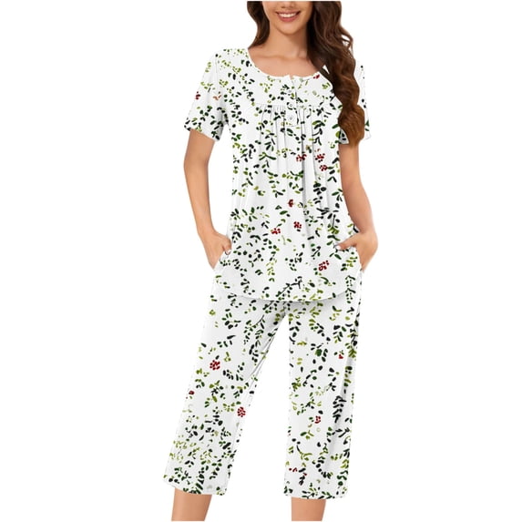 Tnhcen Women's Pajama Set Green Sleepwear Soft Pjs Lounge Sets Short Sleeve with Pockets S-3XL