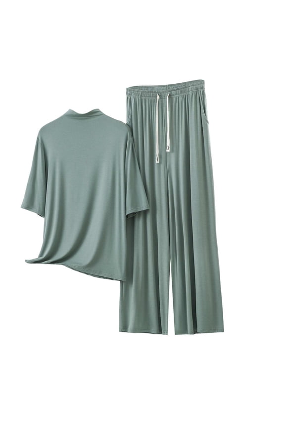 Women's Pajama Set Loungewear Set Sleepwear Short Sleeve Wide Leg Pants Modal Blend Soft Comfortable Summer Home Wear