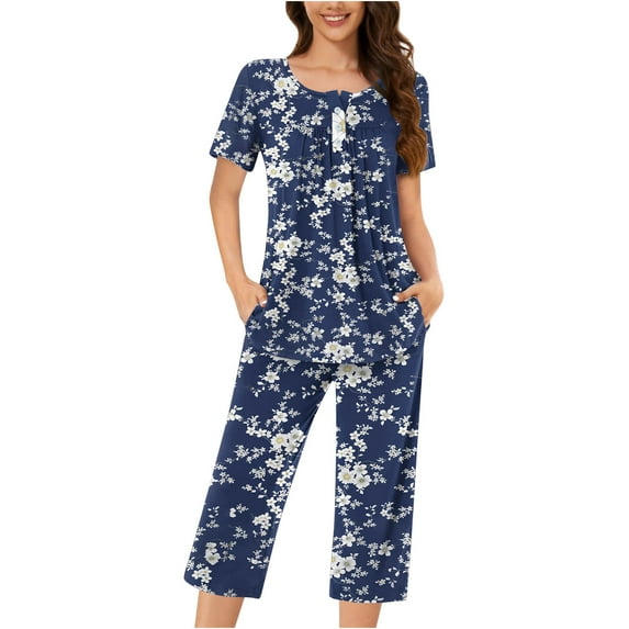 Tnhcen Women's Pajama Set Short Sleeve Top And Pants Homewear 2 Piece Nightwear Sets