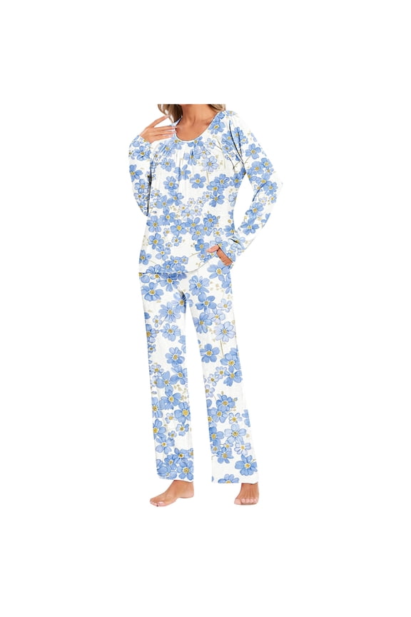 Women's Pajamas Set 2 Piece Long Sleeve Print Lounge Sets Nightwear for Home Clothes S-3XL
