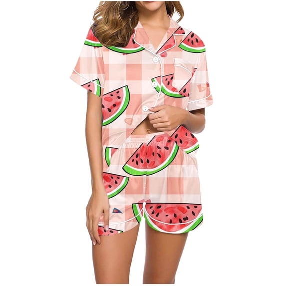 Tnhcen Women's Pajamas Set 2 Pieces Button Down Shorts Nightwear Set Y2k Homewear Pjs for Birthday Valentines Gift S-2XL