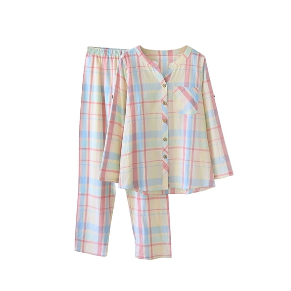 Tnhcen Women's Pajamas Set Button Down Pjs Lounge Nightwear Set 2 Piece Long Sleeve Homewear with Pockets M-XL