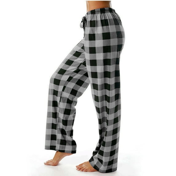 Tnhcen Women's Plaid Drawstring Lounge Pants, Spring Summer Pajama Pants, Blue Black Checkered Loungewear, Soft Stretchy Lounge Pants for Women, Elastic Waistband Home Wear S-2XL