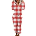 thumbnail image 1 of Tnhcen Women's Plaid Fleece Onesie Hooded Footed Pajamas for Women Winter One-Piece Pajamas Warm Sleepwear Loungewear with Pockets S-2XL Wine, 1 of 7