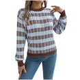 thumbnail image 1 of Tnhcen Women's Plaid Knit Sweater Casual Long Sleeve Top Soft Acrylic Comfort Wear Round Neck Pullover S-XL, 1 of 6