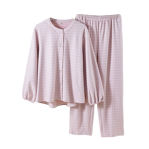 Tnhcen Women's Plaid Pajama Set Winter Warm Fleece Sleepwear Nightwear Lounge Set Soft Cardigan Pajamas Cozy Winter Pajamas for Women