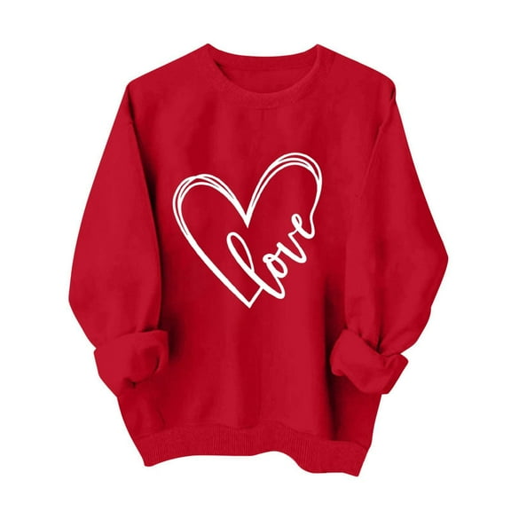 Tnhcen Women's Plus Size 2XL-3XL Crewneck Valentine's Day Heart Print Sweatshirt Long Sleeve Soft Sweatshirt Spring Autumn Casual Tops for Women