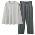 thumbnail image 1 of Tnhcen Women's Plus Size Basic Casual Color Sleepwear Set Long Sleeve Round Neck Pockets Top and Bottom Pure Color Cotton L - 4XL Comfortable Loungewear Home Wear Green, 1 of 2