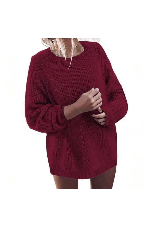 Women's Plus Size Batwing Sleeve Sweater Loose Fit Knit Top Nylon Spandex Matte Pullover Round Neck Casual Wear Solid Color Long Sleeve S-2XL