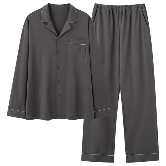 Tnhcen Women's Plus Size Cotton Pajama Set Long Sleeve Sleepwear Button Up Pajamas Comfortable Loungewear Pocket Pajama Set L-4XL Dark Gray