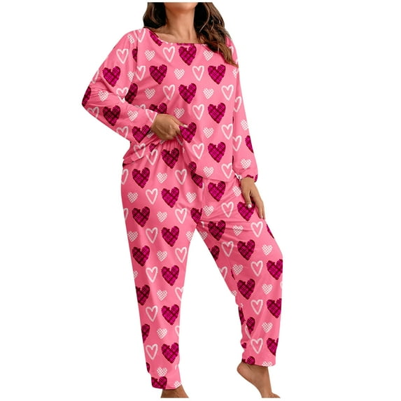 Tnhcen Women’s Plus Size Cozy Printed Pajamas Set Long Sleeve Button-Up Top Elastic Waist Pants Trendy Loungewear Set XL-5XL