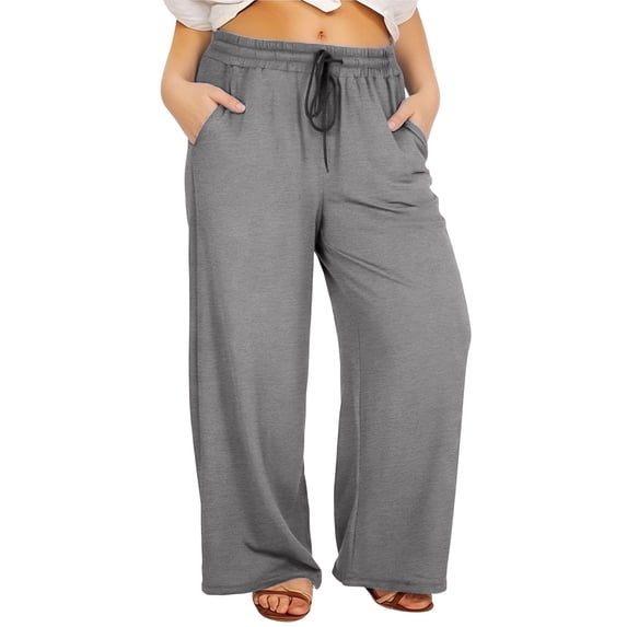 Tnhcen Women's Plus Size Drawstring High Waisted Wide Leg Yoga Pants, Polyester Spandex Brushed Fabric Casual Workout Running Trousers for Women Size XL - 5XL