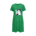 thumbnail image 1 of Tnhcen Women's Plus Size Halloween Nightgown Short Sleeve Round Neck Ghost Print Sleepwear Spooky Season Home Dress 3XL-5XL Green, 1 of 4