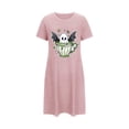 thumbnail image 1 of Tnhcen Women's Plus Size Halloween Nightgown Short Sleeve Round Neck Ghost Print Sleepwear Spooky Season Home Dress 3XL-5XL Multiple Colors Available Pink, 1 of 4