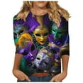 thumbnail image 1 of Tnhcen Plus Size Women's Carnival Print Round Neck 3/4 Sleeve T-Shirt Loose Fit Spring Autumn Casual Comfort Stretch Casual Tops For Women Sizes S - 5XL, 1 of 5