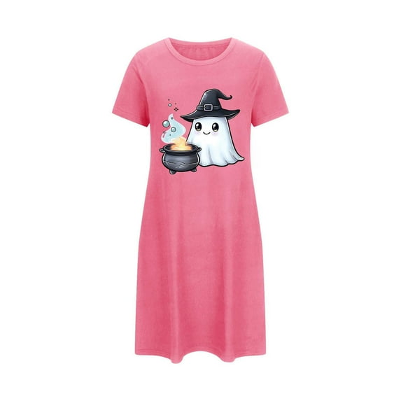 Tnhcen Women's Plus Size Halloween Sleepshirt Nightgown Cute Ghost Print Short Sleeve Comfortable Sleepwear 3XL-5XL Multiple Colors Available Hot Pink