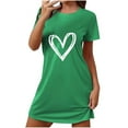 thumbnail image 1 of Tnhcen Women's Plus Size Heart Print Short Sleeve Sleep Dress | Round Neck Polyester Spandex Loungewear S-2XL Comfortable Summer Pajamas, 1 of 4