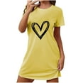 thumbnail image 1 of Tnhcen Women's Plus Size Heart Print Short Sleeve Sleep Dress | Round Neck Polyester Spandex Loungewear S-2XL Comfortable Summer Pajamas, 1 of 4