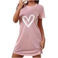thumbnail image 1 of Tnhcen Women's Plus Size Heart Print Short Sleeve Sleep Dress | Round Neck Polyester Spandex Loungewear S-2XL Comfortable Summer Pajamas, 1 of 4