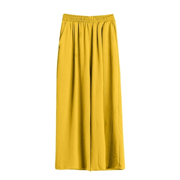 Tnhcen Women's Plus Size Ice Silk Cotton-Linen Wide-Leg Pants with Elastic Waist - Solid Color Loose Casual Home Wear | 3XL-5XL