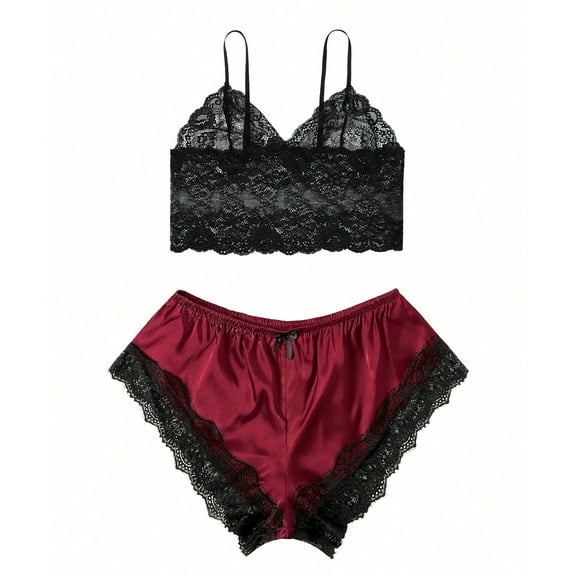 Tnhcen Women's Plus Size Pajama Set Spaghetti Strap Lace Trim Bralette and Shorts Pjs Set Sexy Sleepwear Homewear L-4XL