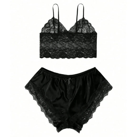 Tnhcen Women's Plus Size Pajama Set Spaghetti Strap Lace Trim Bralette and Shorts Pjs Set Sexy Sleepwear Homewear L-4XL