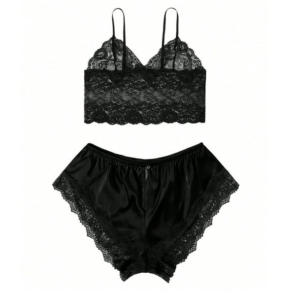 Tnhcen Women's Plus Size Pajama Set Spaghetti Strap Lace Trim Bralette and Shorts Pjs Set Sleepwear Homewear L-4XL