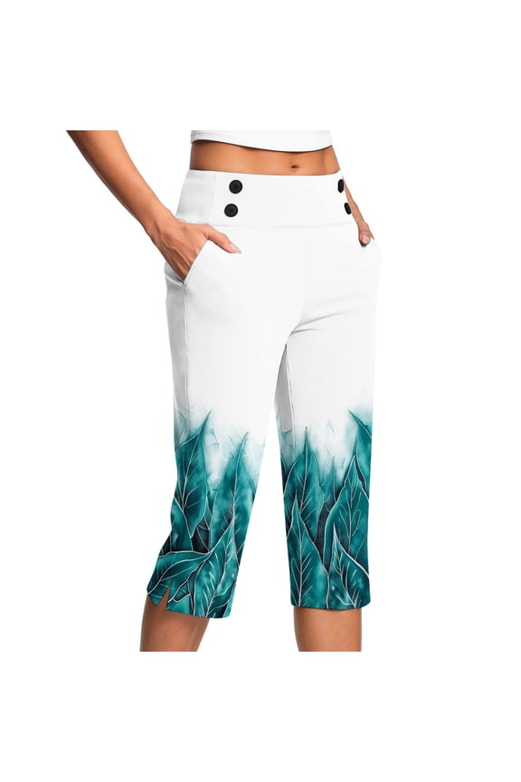Women's Plus-Size Printed Yoga Capri Pants High-Waisted Workout Pockets Stretch Fitness Clothing Gabardine Activewear S-5XL Multiple Colors Available