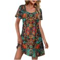 thumbnail image 1 of Tnhcen Women's Plus Size Short Sleeve Print Dress Pocket Design Casual Summer Dress 2XL S - 2XL Round Neck Loose Fit Floral Butterfly Printed Casual Dress for Women, 1 of 7