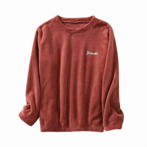 Tnhcen Women's Plus Size Soft Flannel Sleepwear Top - Long Sleeve Crewneck Thickened Winter Pajama Shirt for Women Free Size | Warm Loungewear Top Solo