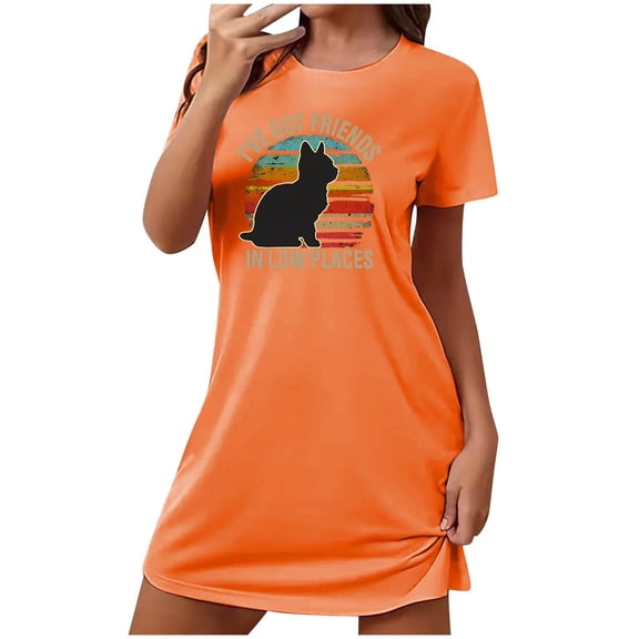 Tnhcen Women's Plus Size Summer Sleepwear – Round Neck Short Sleeve Cute Print Soft 95% Polyester 5% Spandex S-2XL for Sleeping/Relaxing