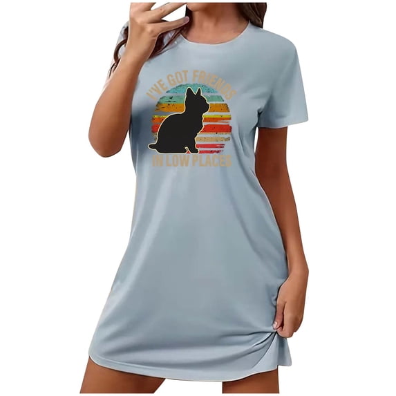 Tnhcen Women's Plus Size Summer Sleepwear – Round Neck Short Sleeve Cute Print Soft 95% Polyester 5% Spandex S-2XL for Sleeping/Relaxing