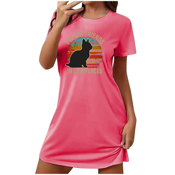 Tnhcen Women's Plus Size Summer Sleepwear – Round Neck Short Sleeve Cute Print Soft 95% Polyester 5% Spandex S-2XL for Sleeping/Relaxing