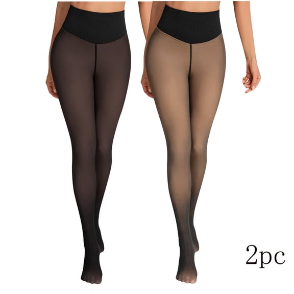 Tnhcen Women's Plus Size Winter Thermal Fleece Lined Opaque Tights High Waisted Leggings 2XL Fleece Tights for Women Plus Size Warm Tights High Waisted Plus Size Leggings Winter 2PC