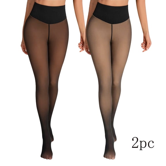 Tnhcen Women's Plus Size Winter Thermal Fleece Lined Opaque Tights High Waisted Leggings 2XL Fleece Tights for Women Plus Size Warm Tights High Waisted Plus Size Leggings Winter 2PC