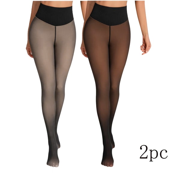 Tnhcen Women's Plus Size Winter Thermal Fleece Lined Opaque Tights High Waisted Leggings 2XL Fleece Tights for Women Plus Size Warm Tights High Waisted Plus Size Leggings Winter 2PC