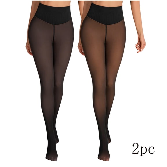 Tnhcen Women's Plus Size Winter Thermal Fleece Lined Opaque Tights High Waisted Leggings 2XL Fleece Tights for Women Plus Size Warm Tights High Waisted Plus Size Leggings Winter 2PC