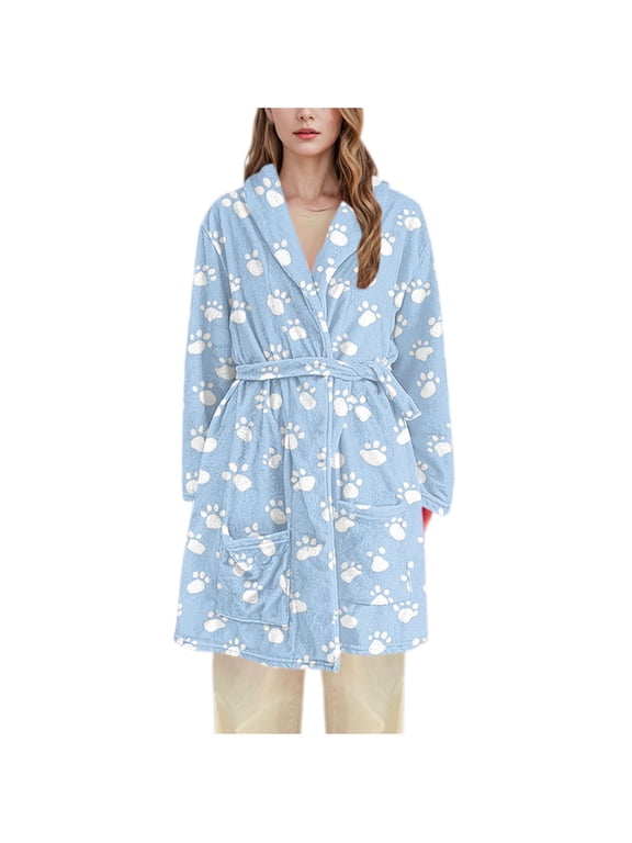 Women's Plush Robe Animal Print Robe Long Fleece Robe Cozy Loungewear Soft Bathrobe without Hood Sizes M-3XL