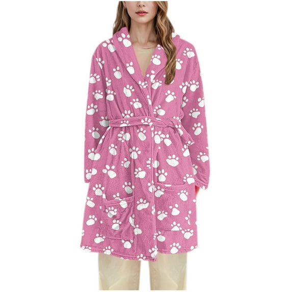 Tnhcen Women's Plush Robe Animal Print Robe Long Fleece Robe Cozy Loungewear Soft Bathrobe without Hood Sizes M-3XL