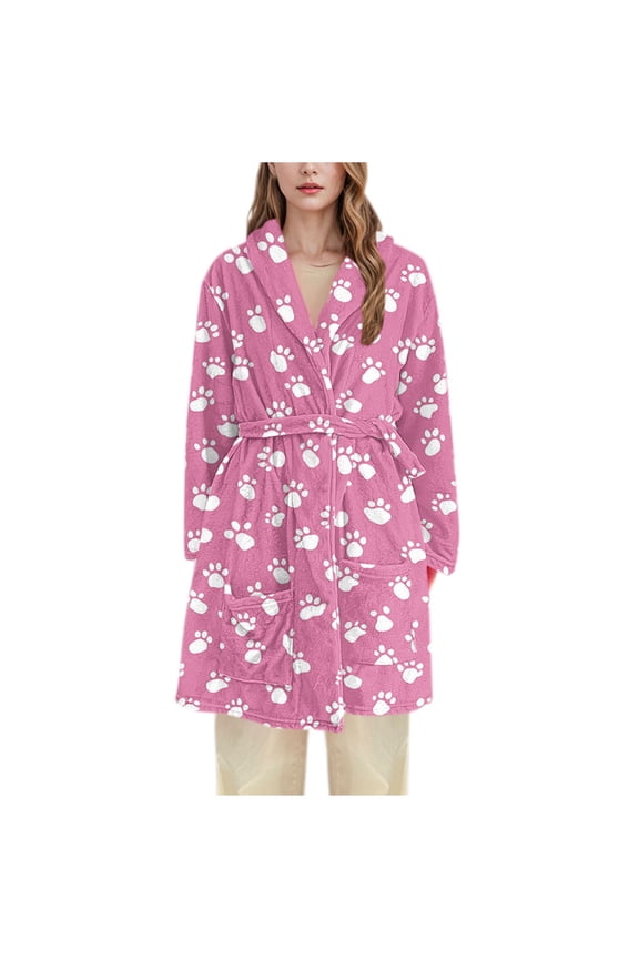 Women's Plush Robe Animal Print Robe Long Fleece Robe Cozy Loungewear Soft Bathrobe without Hood Sizes M-3XL