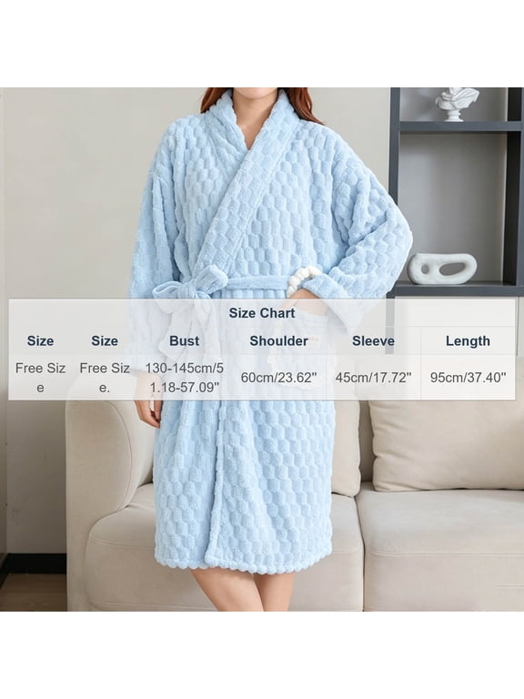 Women's Plush Robe Long Bathrobe Warm Loungewear Soft Sleepwear Belted House Coat with Pockets Solid Color Midi Length Free Size