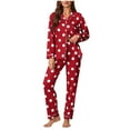 thumbnail image 1 of Tnhcen Women's Polka Dot Print Button Front Sleepwear Set - Casual Loungewear Outfit with Long Sleeve Pants, Size Inclusive Homewear for S-XL Ladies, 1 of 7