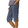 thumbnail image 1 of Tnhcen Women's Polka Dot Print Loose Fit Straight Leg Knee-Length Pants Side Slit Button Detail Capris with Pockets Pre-Shrunk Cotton-Linen Look Casual Summer Trousers S-2XL, 1 of 5