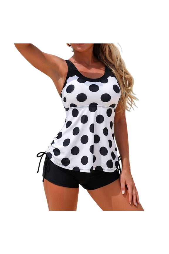 Women's Polka Dot Print Tankini Swimsuit Set with Built - in Bra High Waisted Shorts, Nylon Spandex Swimwear Separates S - 2XL Plus Size Beach Swimwear