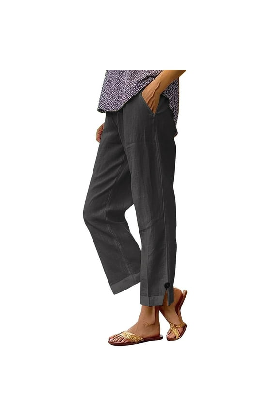 Women's Polyester Split-Hem Trousers · Loose-Fit Casual Pants with Button Detail · Pre-Shrunk Washed Wrinkle Comfort Fit Pant S-3XL