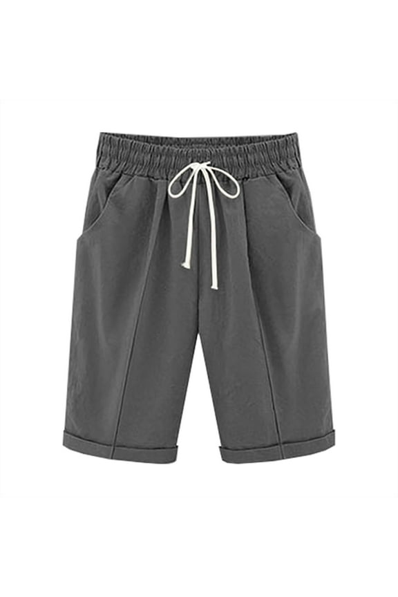 Women’s Pre-Shrunk 70% Cotton 30% Linen Drawstring Wide Leg Half Pants - Casual Loose Fit Elastic Waist Mid-Rise Trousers for Summer Workout & Daily Wear S-2XL